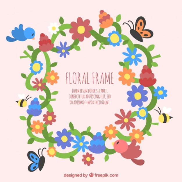 Free vector hand drawn flowers frame with butterflies