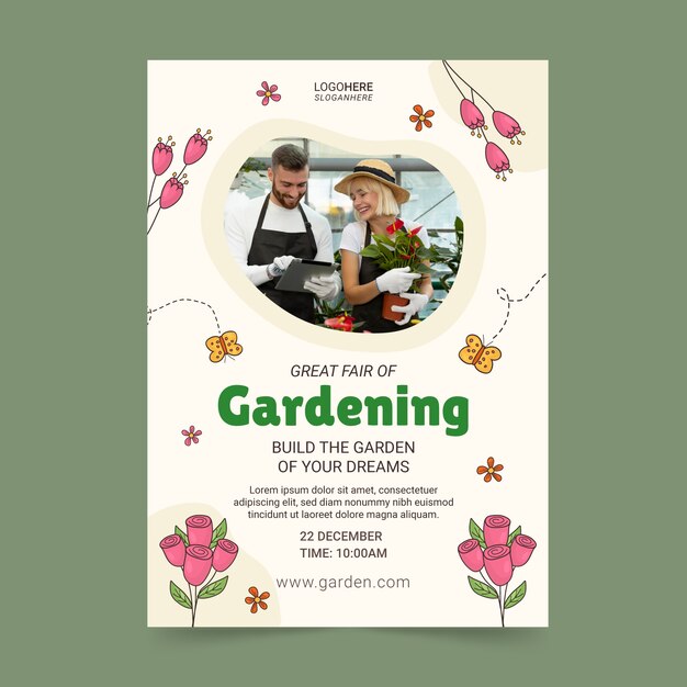 hand drawn flowers gardening hobby poster