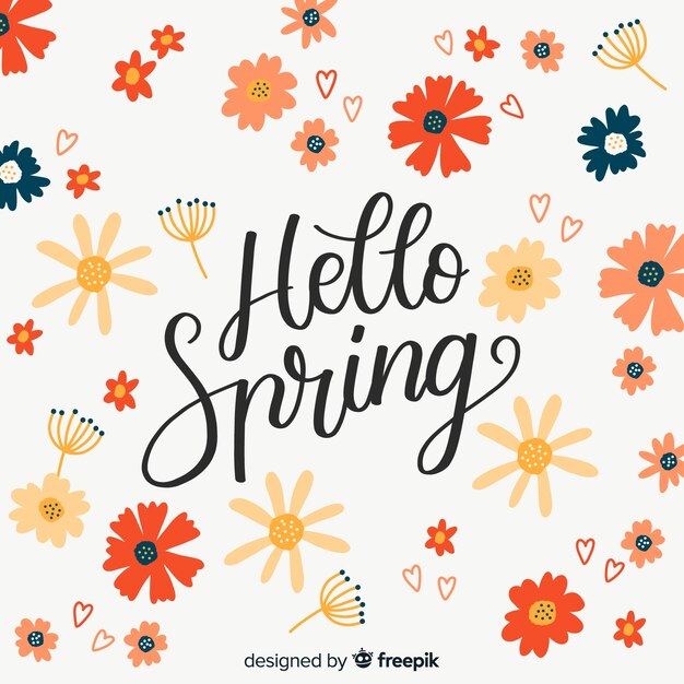 Hand drawn flowers hello spring background