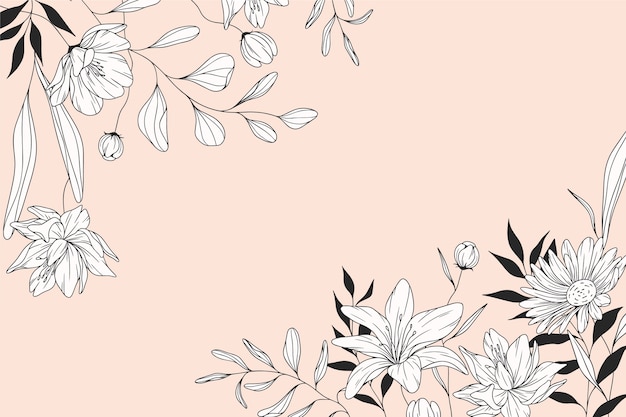 Hand drawn flowers and leaves background