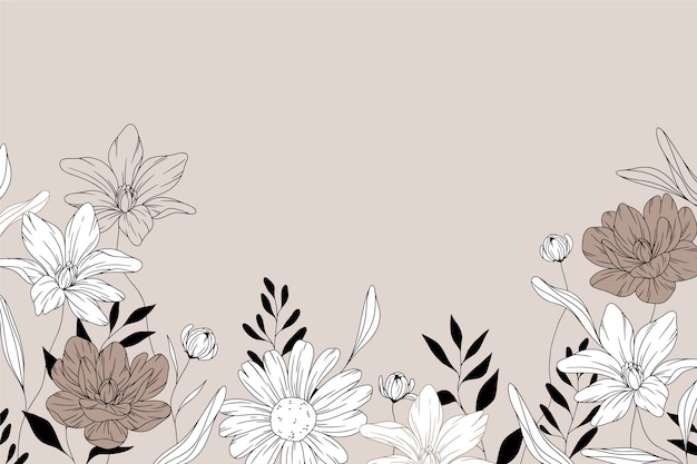 Hand drawn flowers and leaves background