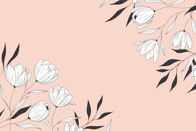 Hand drawn flowers and leaves background