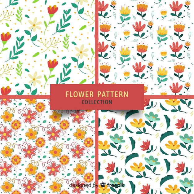 hand drawn flowers and leaves pattern collection