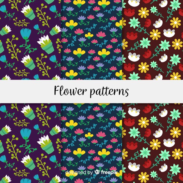 Hand drawn flowers and leaves pattern collection