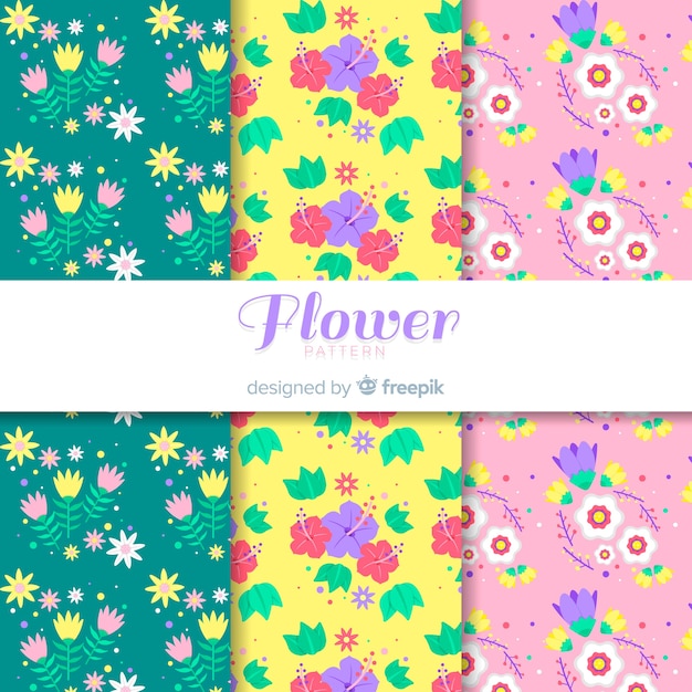 Hand drawn flowers and leaves pattern set