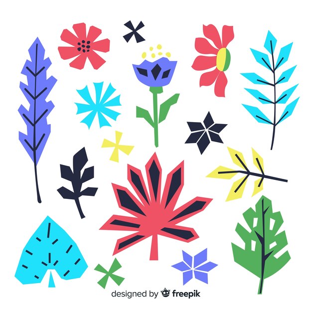 手描きの花と葉のセット