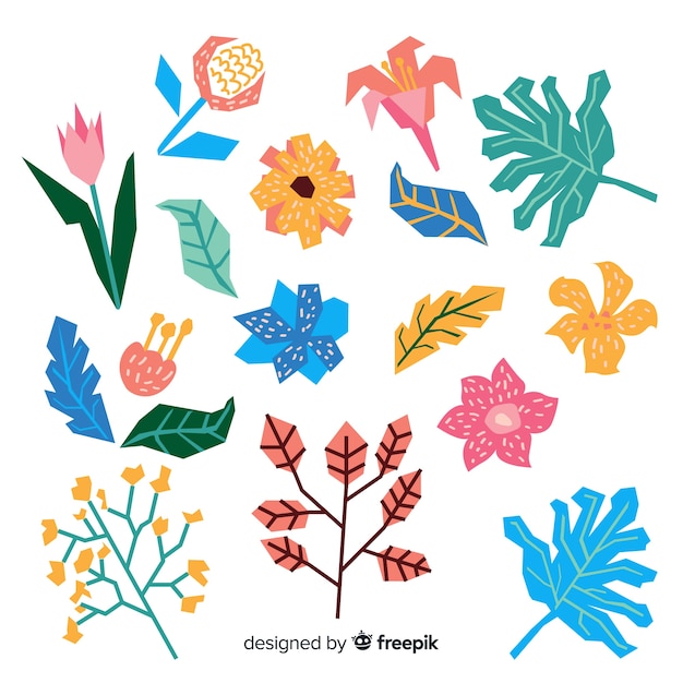 Set di fiori e foglie disegnati a mano