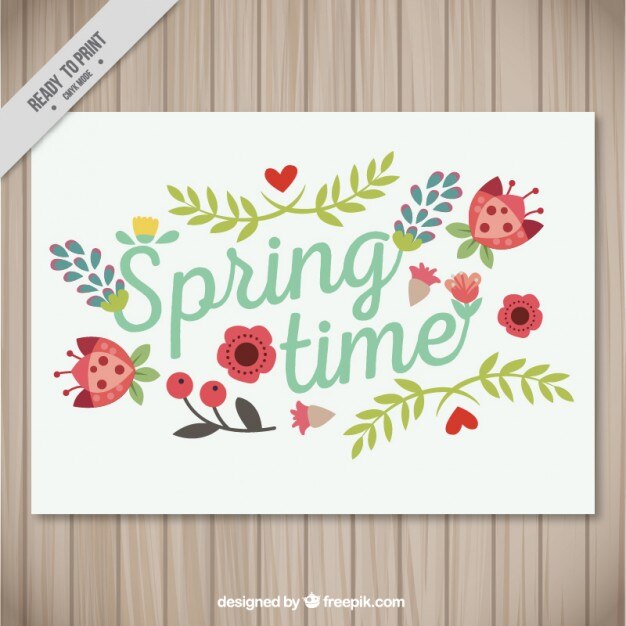 Free Vector hand drawn flowers and leaves springtime card