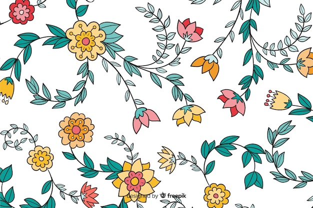 Free vector hand drawn flowers and leaves