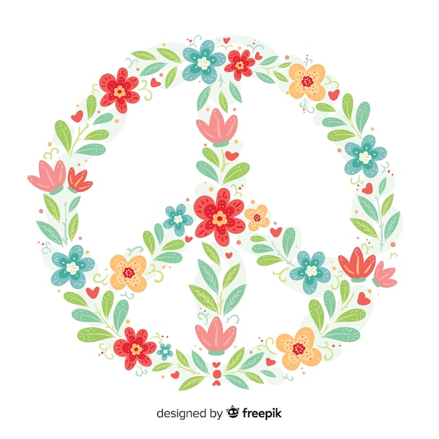 Free vector hand drawn flowers peace sign background