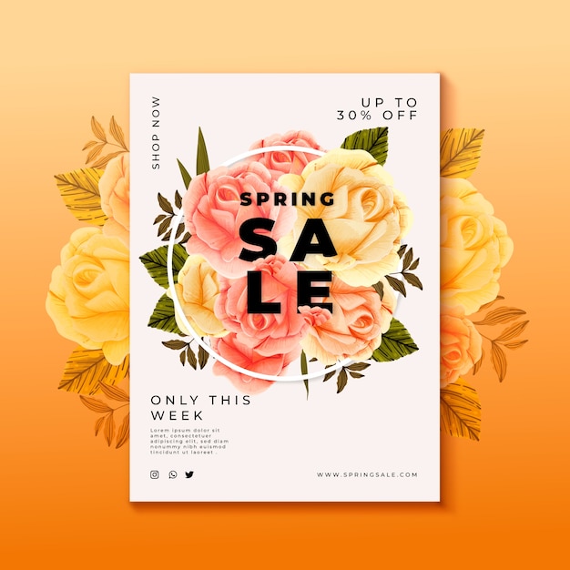 Free vector hand drawn flowers sale flyer template