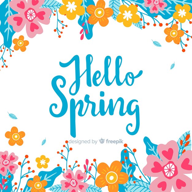 Hand drawn flowers spring background