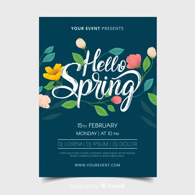 손으로 그린 꽃 봄 파티 포스터