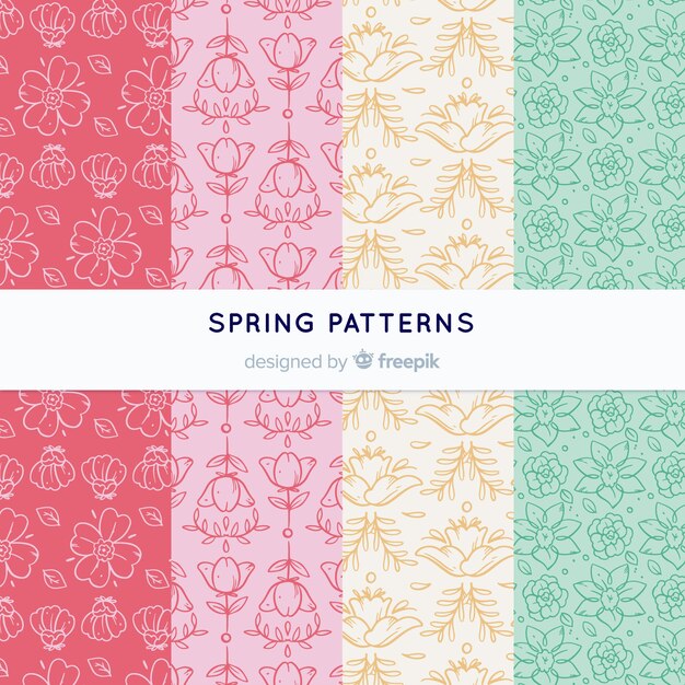 Hand drawn flowers spring pattern