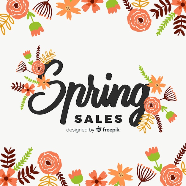 Hand drawn flowers spring sale background