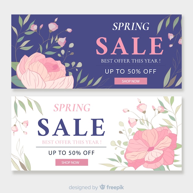 Hand drawn flowers spring sale banner