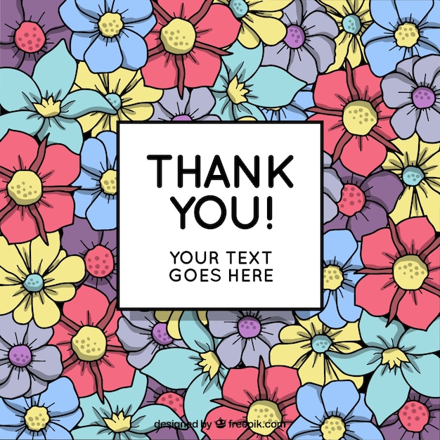 Hand drawn flowers thank you background