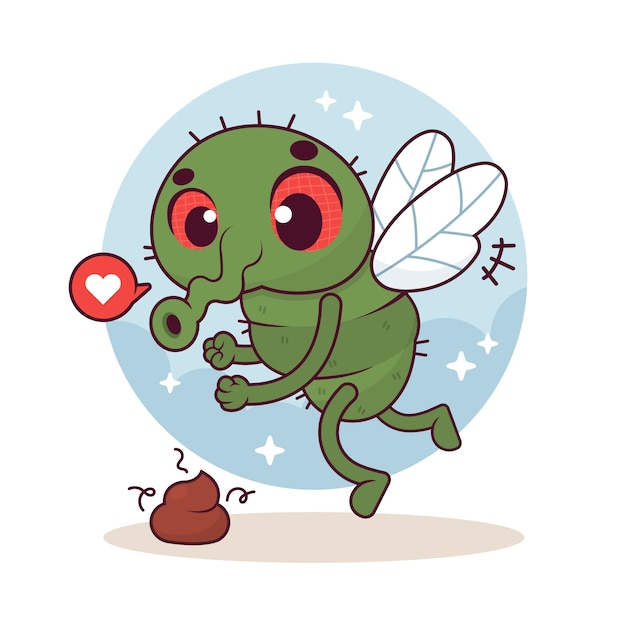 Vettore gratuito illustrazione disegnata a mano del fumetto della mosca