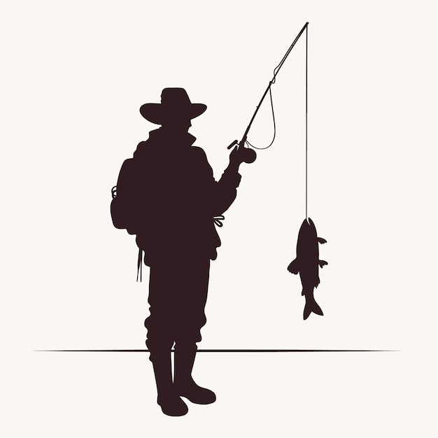 Free vector hand drawn fly fisherman silhouette