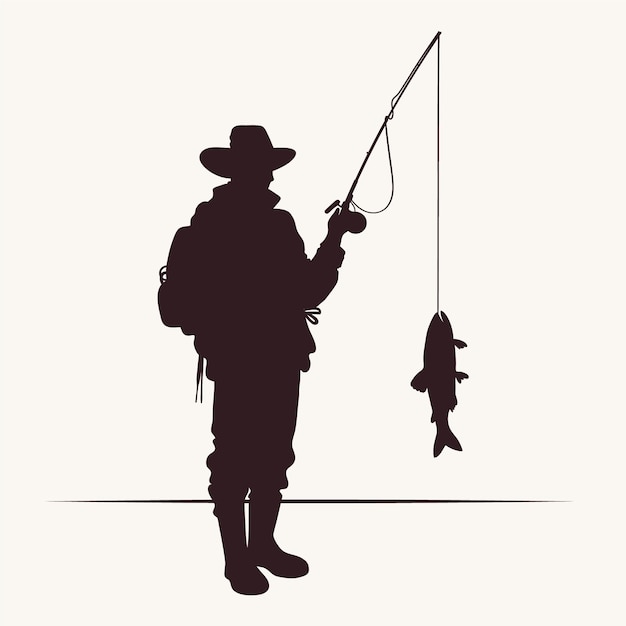 Silhouette of man holding fishing rod with fish, Fishing rod Cartoon  Fisherman , Old man fishing transparent background PNG clipart