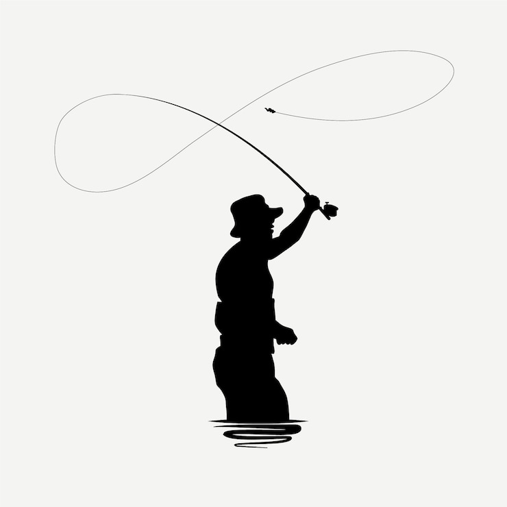 Free Vector hand drawn fly fisherman silhouette