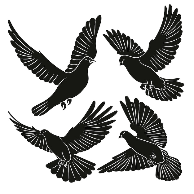 Hand drawn flying dove silhouette