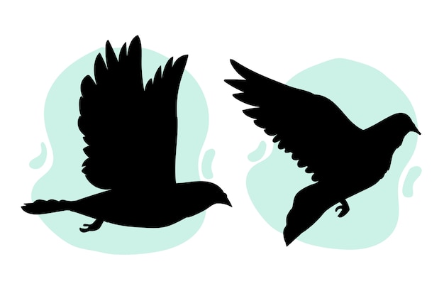 Ручно нарисованный силуэт летающей голуби