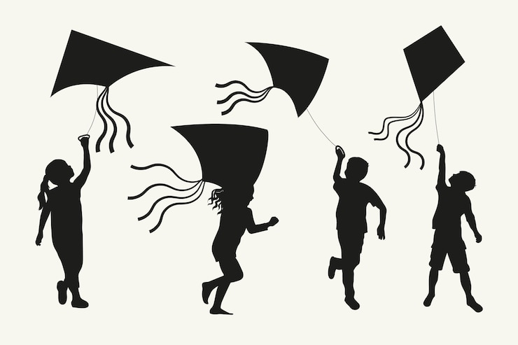 Free Vector hand drawn flying kite silhouette set