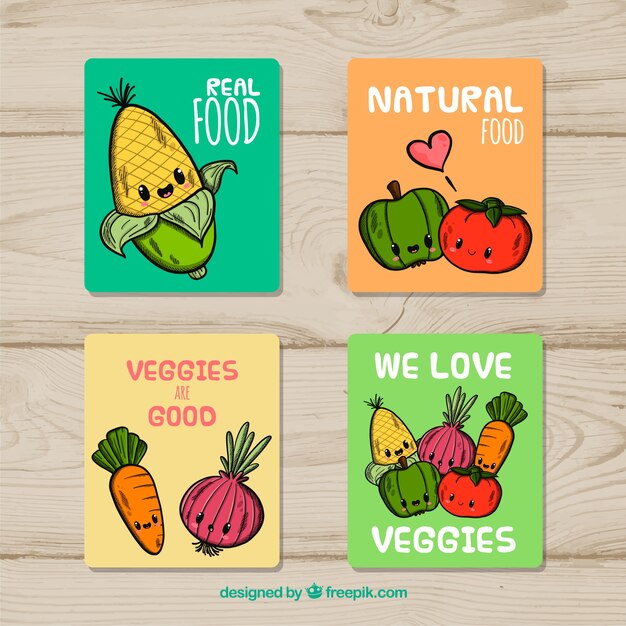 Hand drawn food card collection