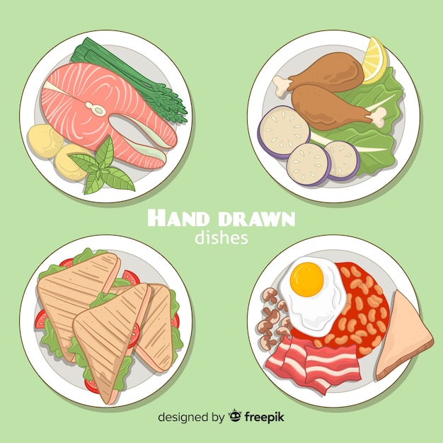 Raccolta di cibo disegnato a mano