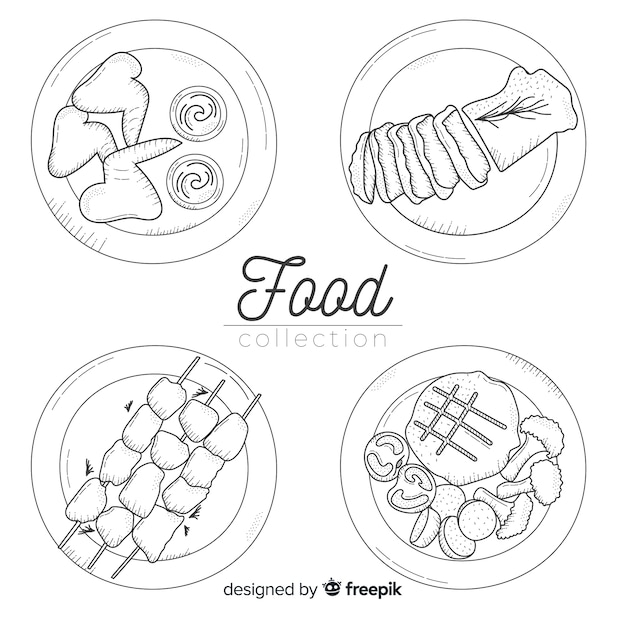 Free vector hand drawn food dish collection