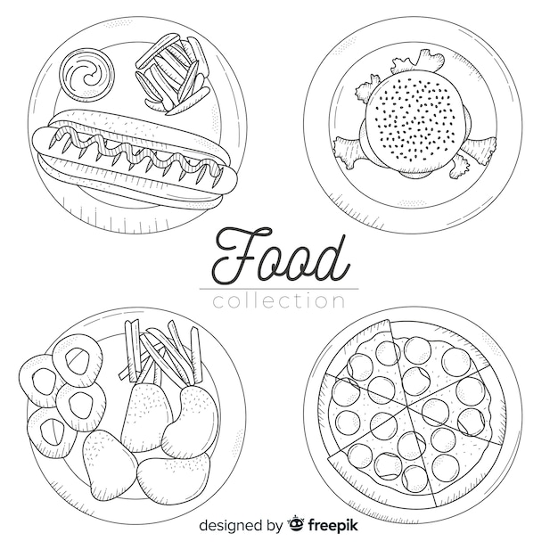 Free vector hand drawn food dish collection