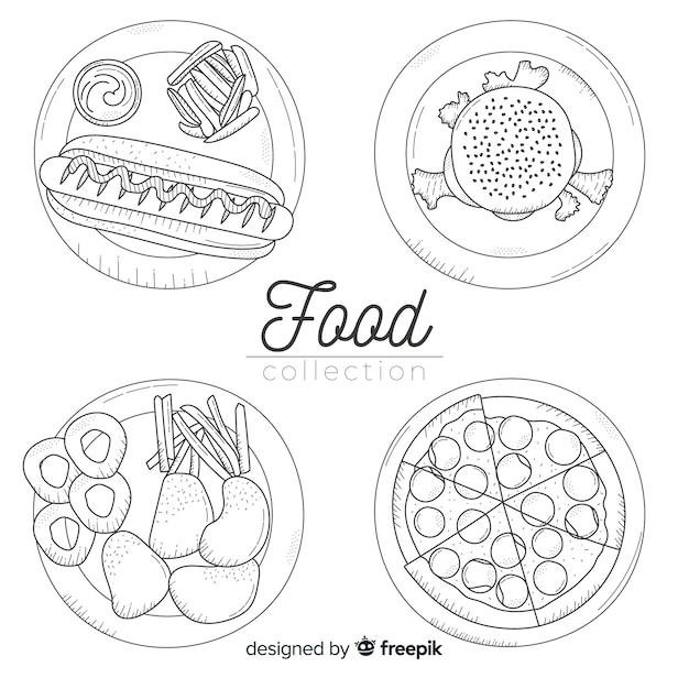 Hand drawn food dish collection