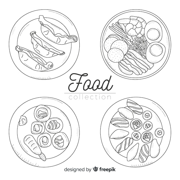 Hand drawn food dish collection