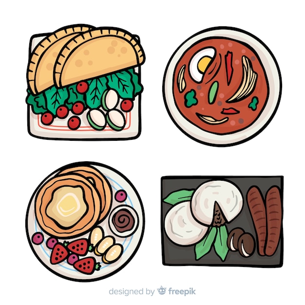 Hand drawn food dish collection