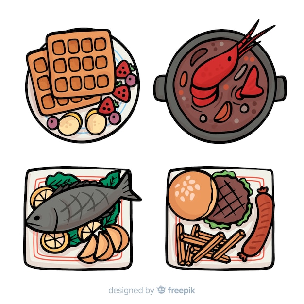 Free vector hand drawn food dish collection