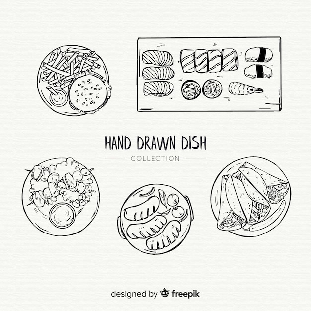 Hand drawn food dishes collection