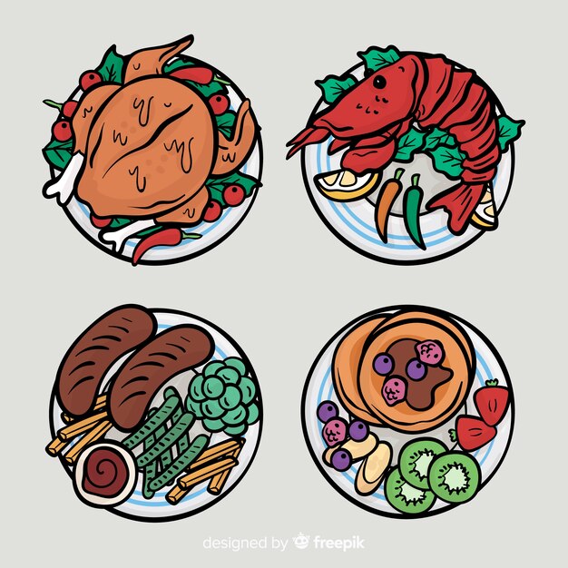 Hand drawn food dishes collection
