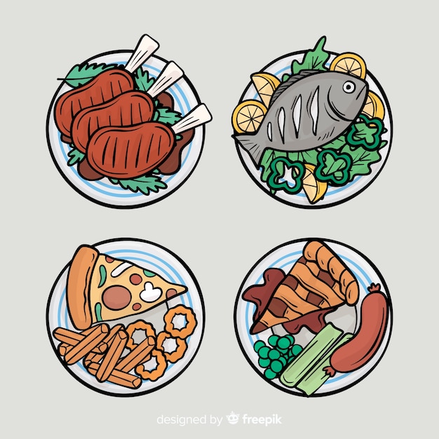 Hand drawn food dishes collection