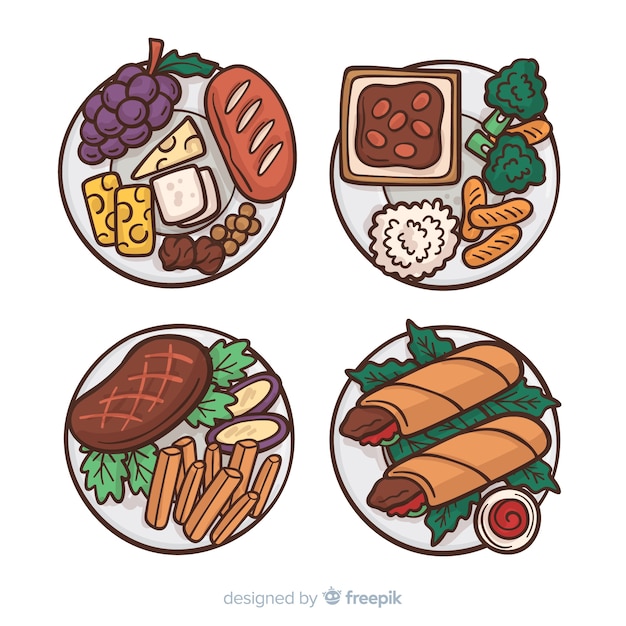 Hand drawn food dishes collection