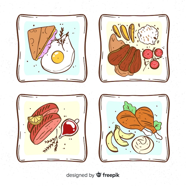 Hand drawn food dishes pack