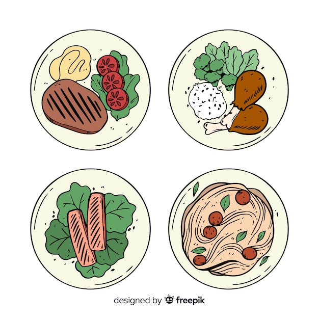 Free vector hand drawn food dishes pack