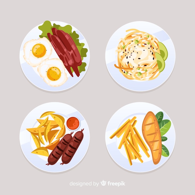 Hand drawn food dishes set