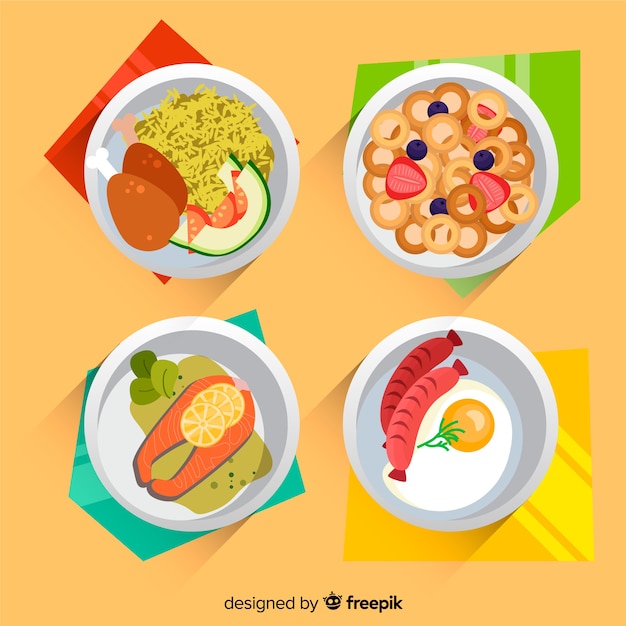 Free vector hand drawn food dishes set