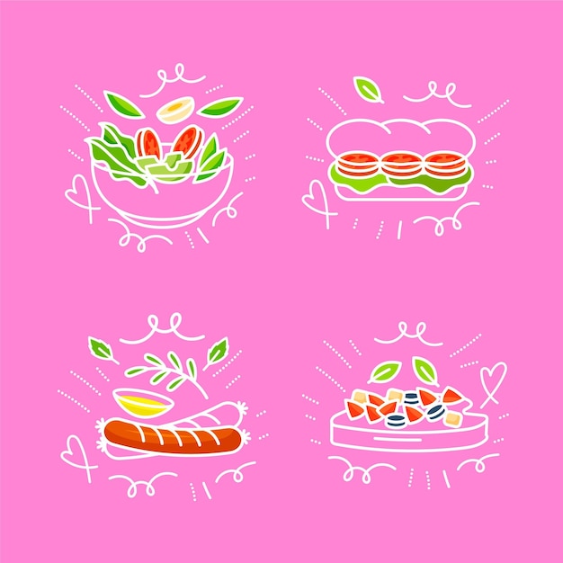 Free vector hand drawn food doodles collection