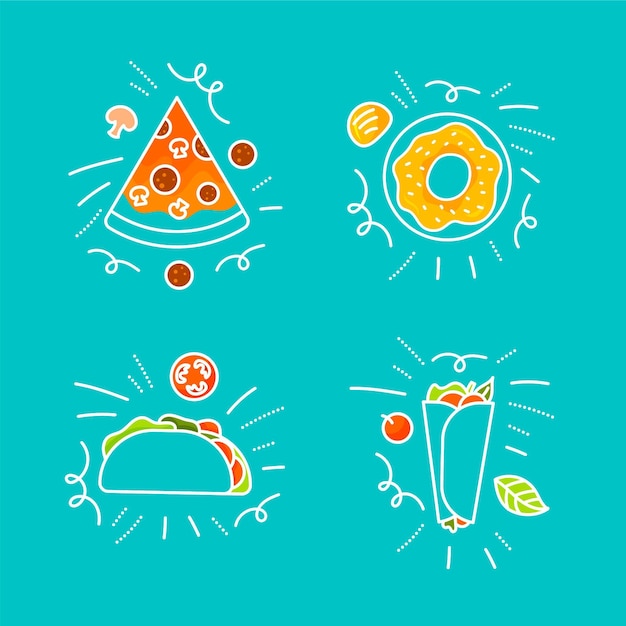 Бесплатное векторное изображение Набор рисованной еды каракулей