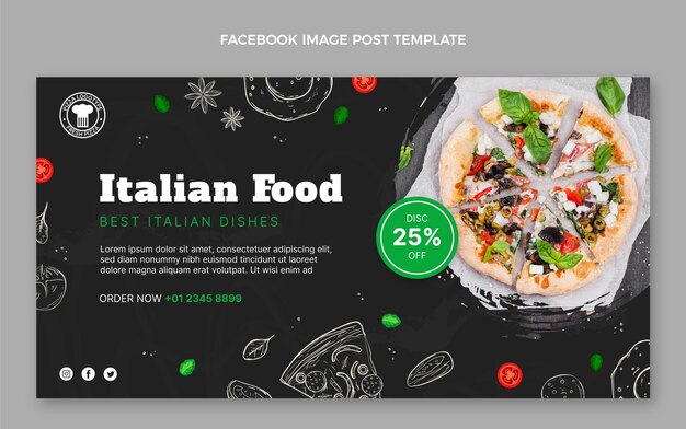 無料ベクター 手描きの食べ物のfacebookの投稿