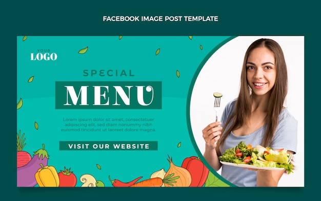 無料ベクター 手描きの食べ物のfacebookの投稿