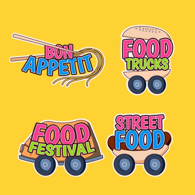 Коллекция этикеток фестиваля рисованной еды