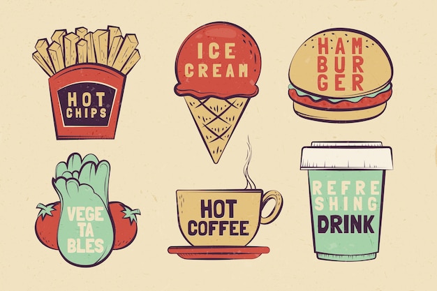 Hand drawn food labels collection